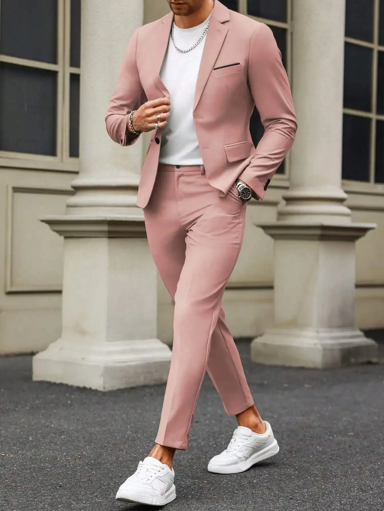 Wiaofellas  -  Casual Slim Fit Single Breasted Suit Button Down Pants Fashionable Business Two-Piece Set Street Hip-Hop Suit Pants SetWL008-MR7