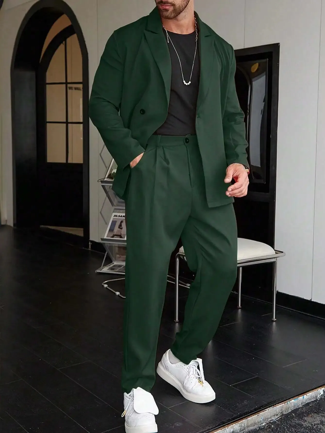 Wiaofellas  -  Casual Slim Fit Single Breasted Suit Button Down Pants Fashionable Business Two-Piece Set Street Hip-Hop Suit Pants SetWL008-MR7