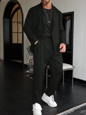Wiaofellas  -  Casual Slim Fit Single Breasted Suit Button Down Pants Fashionable Business Two-Piece Set Street Hip-Hop Suit Pants SetWL008-MR7