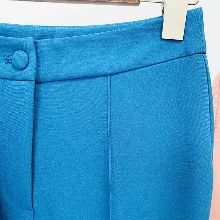 Women's 2 Piece One Button Blue Suit Fashionable Drilling Set Slim Fit Blazer Pans Suits