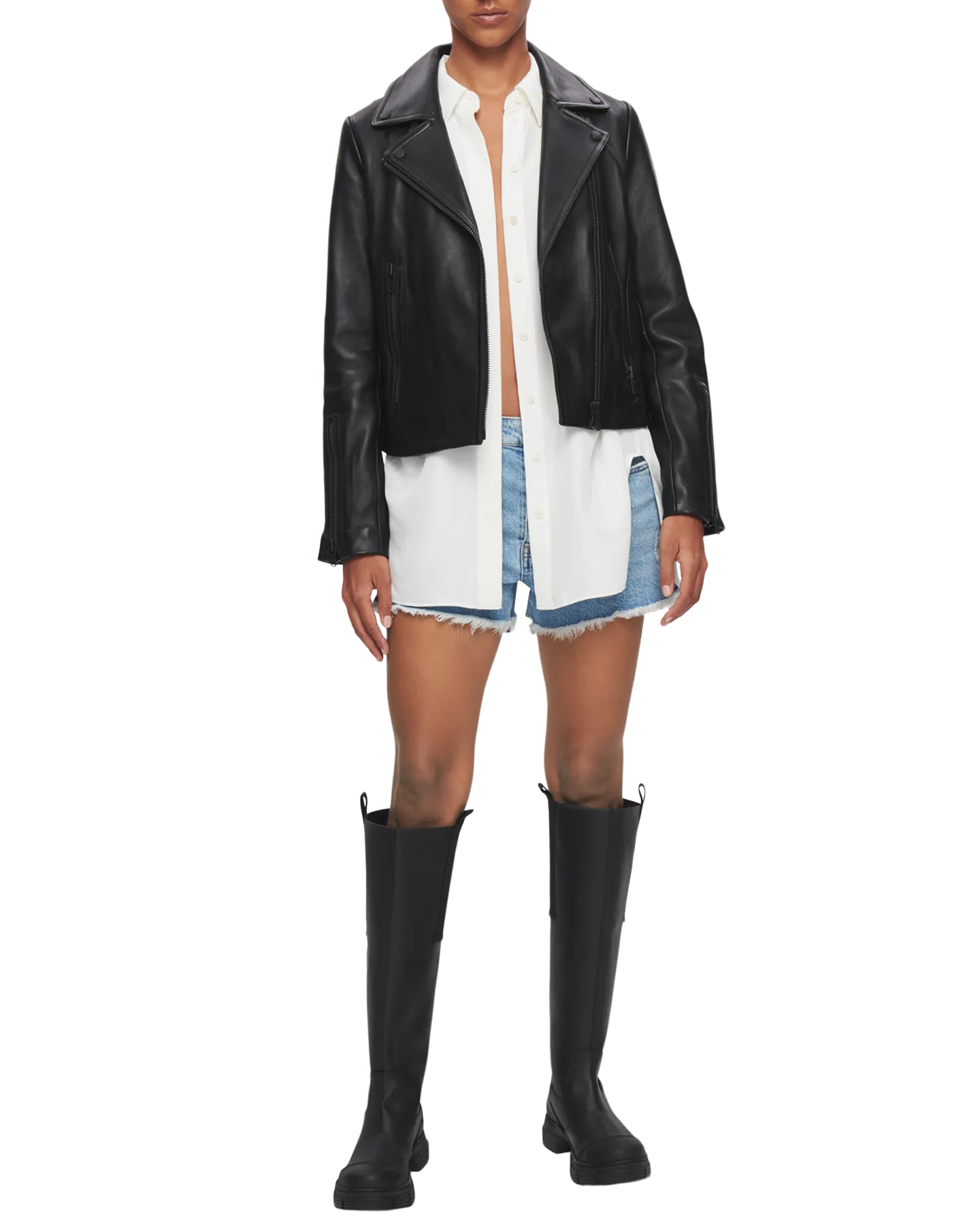 Women's Leather Biker Jacket in Black with Black Hardware