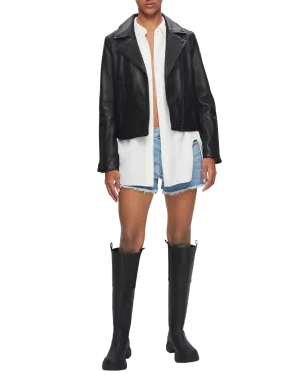 Women's Leather Biker Jacket in Black with Black Hardware
